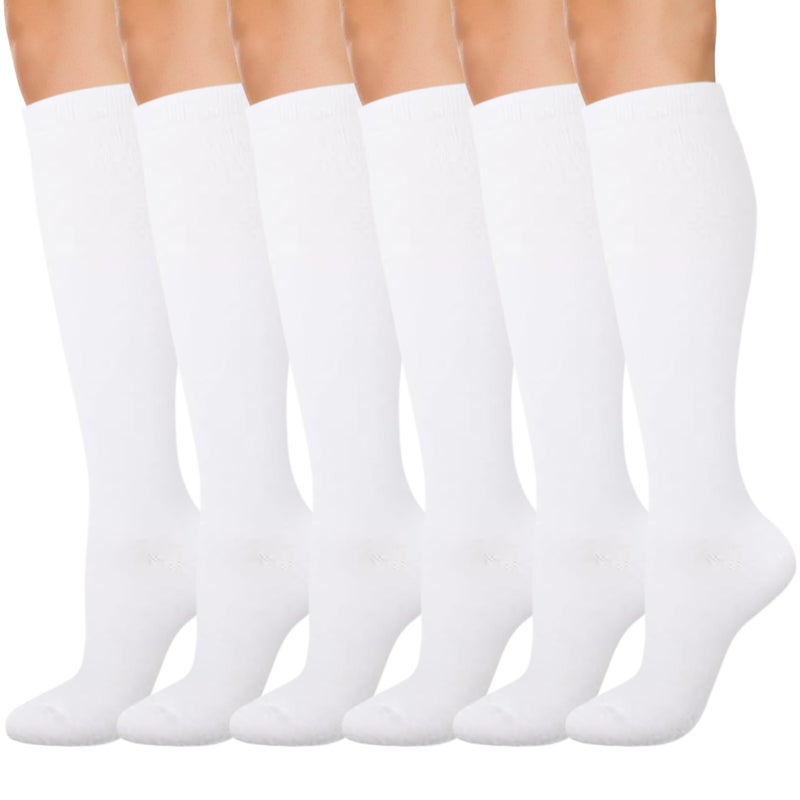 YEJIMONG Women's Cotton Knee High Socks, School Uniform Team Sports Tube Socks, 6 Pairs Size 5-9 (White - 6 Pairs) - Image 1